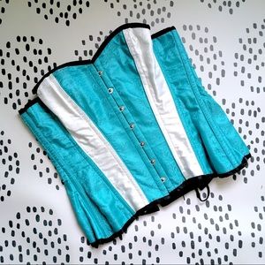 Aqua & White Brocade Overbust Corset  30”